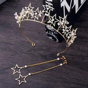 Chic Belle Doré Bijoux Mariage 2018 Métal Perle Cristal Faux Diamant Étoile Tiare Boucles D Oreilles Mariage Accessorize