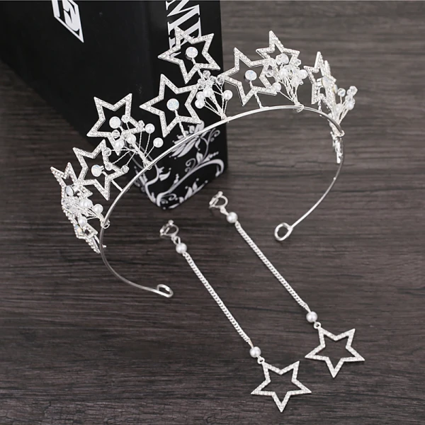 Chic / Beautiful Gold Bridal Jewelry 2018 Metal Pearl Crystal Rhinestone Star Tiara Earrings Wedding Accessories