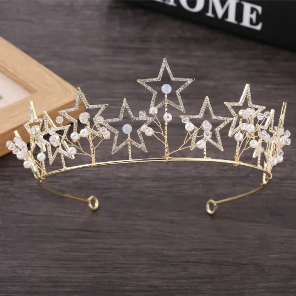 Chic / Beautiful Gold Bridal Jewelry 2018 Metal Pearl Crystal Rhinestone Star Tiara Earrings Wedding Accessories
