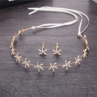 Modest Simple Gold Bridal Jewelry 2018 Metal Rhinestone Earrings Lace Up Headpieces Accessories