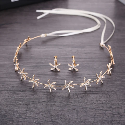 Schlicht Gold Brautschmuck 2018 Metall Strass Ohrringe Schnüren Kopfschmuck Brautaccessoires