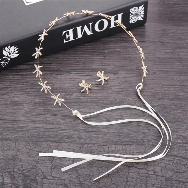 Proste / Simple Złote Biżuteria Ślubna 2018 Metal Rhinestone Kolczyki Koronki Ozdoby Do Włosów Akcesoria