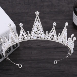 Sparkly Sølv Brudesmykker 2018 Metall Perle Rhinestone Tiara Tilbehør