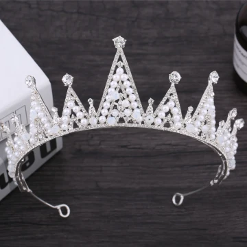 Sparkly Sølv Brudesmykker 2018 Metall Perle Rhinestone Tiara Tilbehør