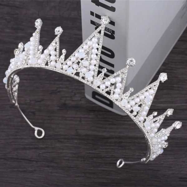 Sparkly Silver Bridal Jewelry 2018 Metal Pearl Rhinestone Tiara Accessories