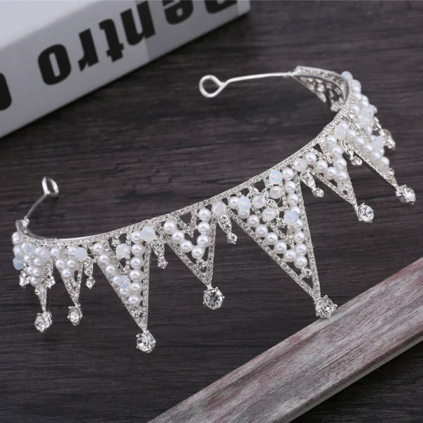 Sparkly Silver Bridal Jewelry 2018 Metal Pearl Rhinestone Tiara Accessories