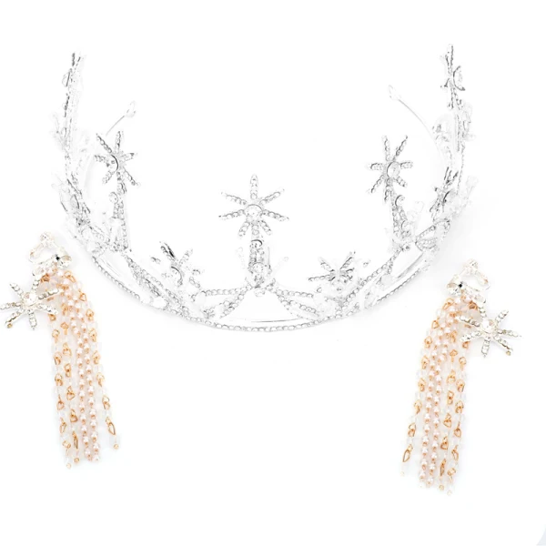 Sparkly Silver Bridal Jewelry 2018 Metal Pearl Crystal Rhinestone Beading Tiara Earrings Accessories