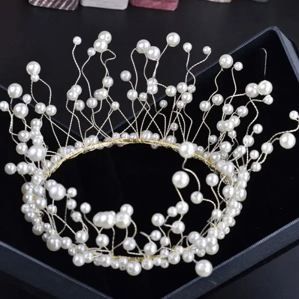 Najpiękniejsze / Ekskluzywne Złote Kość Słoniowa Biżuteria Ślubna 2018 Metal Perła Tiara Kolczyki Akcesoria