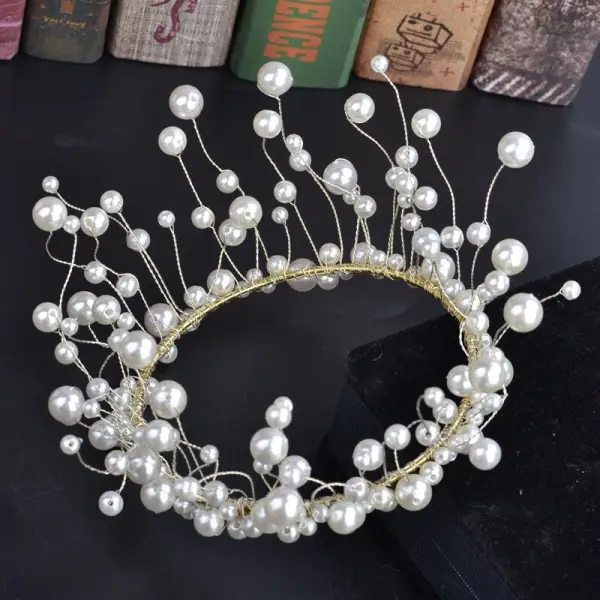 Najpiękniejsze / Ekskluzywne Złote Kość Słoniowa Biżuteria Ślubna 2018 Metal Perła Tiara Kolczyki Akcesoria
