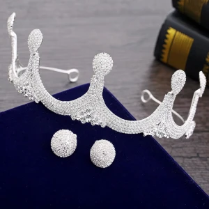 Luxury Gorgeous Silver Bridal Jewelry 2018 Metal Rhinestone Tiara Earrings Accessories