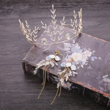 Chic Belle Doré Métal Accessorize 2018 Cristal Fleur Boucles D Oreilles Faux Diamant Tiare Bijoux Mariage