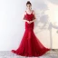 Modern / Fashion Red Evening Dresses  2017 Trumpet / Mermaid Chapel Train Cascading Ruffles Spaghetti Straps Sleeveless Backless Lace Appliques Flower Beading Formal Dresses