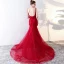 Modern / Fashion Red Evening Dresses  2017 Trumpet / Mermaid Chapel Train Cascading Ruffles Spaghetti Straps Sleeveless Backless Lace Appliques Flower Beading Formal Dresses