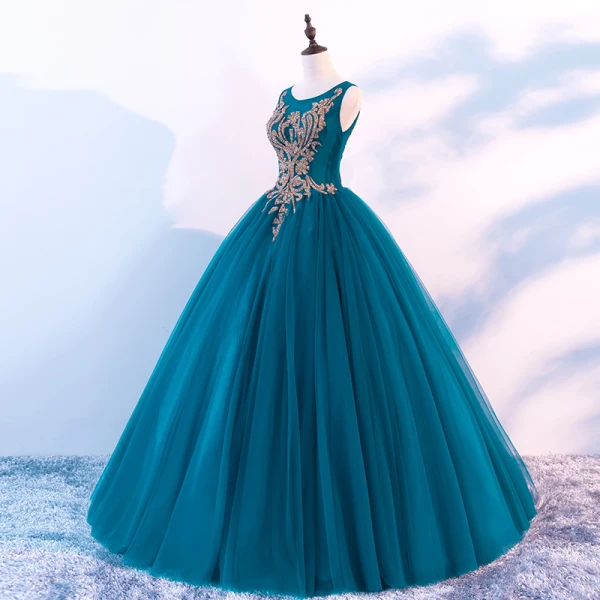 Chic / Beautiful Ink Blue Prom Dresses 2018 Ball Gown Scoop Neck Sleeveless Rhinestone Floor-Length / Long Ruffle Backless Formal Dresses