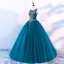 Chic / Beautiful Ink Blue Prom Dresses 2018 Ball Gown Scoop Neck Sleeveless Rhinestone Floor-Length / Long Ruffle Backless Formal Dresses
