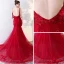 Modern / Fashion Red Evening Dresses  2017 Trumpet / Mermaid Chapel Train Cascading Ruffles Spaghetti Straps Sleeveless Backless Lace Appliques Flower Beading Formal Dresses