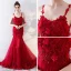 Modern / Fashion Red Evening Dresses  2017 Trumpet / Mermaid Chapel Train Cascading Ruffles Spaghetti Straps Sleeveless Backless Lace Appliques Flower Beading Formal Dresses