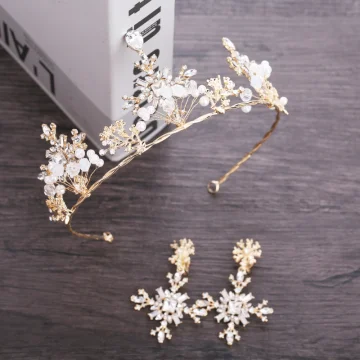 Fine Gull Metall Tilbehør 2018 Perle Krystall Rhinestone Tiara Øredobber Bryllup Brudesmykker