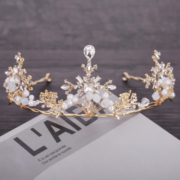 Chic / Beautiful Gold Metal Accessories 2018 Pearl Crystal Rhinestone Tiara Earrings Wedding Bridal Jewelry