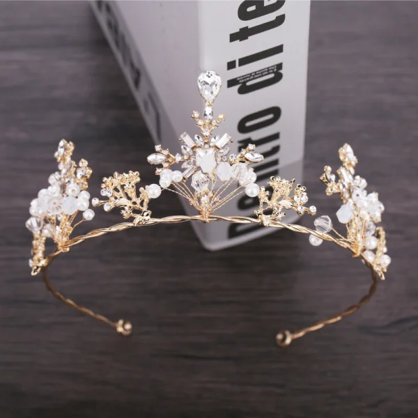 Chic / Beautiful Gold Metal Accessories 2018 Pearl Crystal Rhinestone Tiara Earrings Wedding Bridal Jewelry