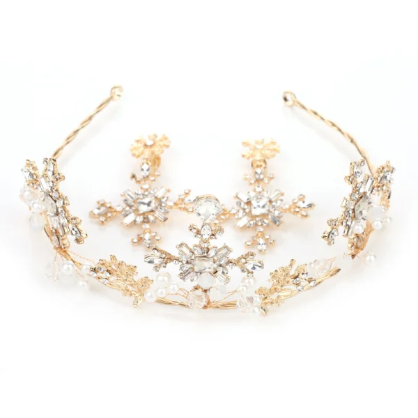 Chic / Beautiful Gold Metal Accessories 2018 Pearl Crystal Rhinestone Tiara Earrings Wedding Bridal Jewelry