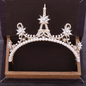 Fine Gull Metall Brudesmykker 2018 Perle Rhinestone Tiara Bryllup Tilbehør