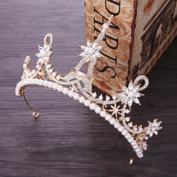 Chic / Belle Doré Métal Bijoux Mariage 2018 Perle Faux Diamant Tiare Mariage Accessorize