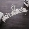 Chic / Beautiful Silver Metal Bridal Jewelry 2018 Pearl Rhinestone Earrings Necklace Tiara Wedding Accessories