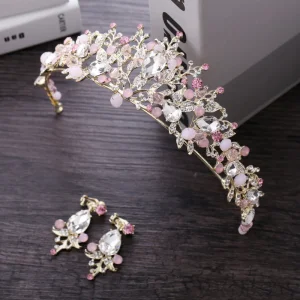 Snygga Fina Godis Rosa Brudsmycken 2018 Metall Kristall Rhinestone Örhängen Tiara Tillbehör