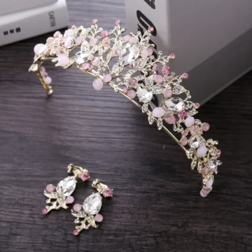 Chic Belle Rose Bonbon Bijoux Mariage 2018 Métal Cristal Faux Diamant Boucles D Oreilles Tiare Accessorize