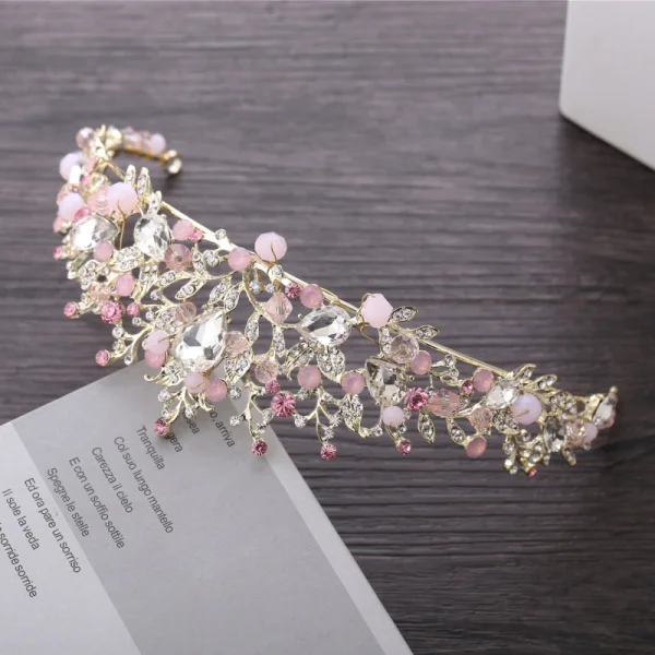 Snygga / Fina Godis Rosa Brudsmycken 2018 Metall Kristall Rhinestone Örhängen Tiara Tillbehör