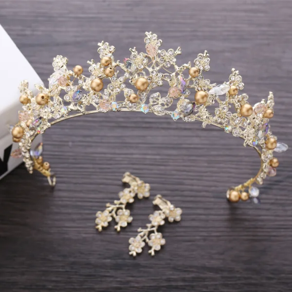 Snygga / Fina Godis Rosa Brudsmycken 2018 Metall Kristall Rhinestone Örhängen Tiara Tillbehör