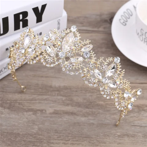 Schöne Gold Hochzeit Brautaccessoires 2018 Metall Strass Diadem