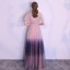 Unique Rougissant Rose Dégradé De Couleur Bleu Marine Robe De Soirée 2018 Princesse V-Cou Manches Courtes Noeud Ceinture Longue Volants Dos Nu Robe De Ceremonie