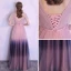 Unique Rougissant Rose Dégradé De Couleur Bleu Marine Robe De Soirée 2018 Princesse V-Cou Manches Courtes Noeud Ceinture Longue Volants Dos Nu Robe De Ceremonie