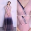 Unique Rougissant Rose Dégradé De Couleur Bleu Marine Robe De Soirée 2018 Princesse V-Cou Manches Courtes Noeud Ceinture Longue Volants Dos Nu Robe De Ceremonie