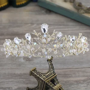 Schöne Gold Metall Brautaccessoires 2018 Kristall Strass Diadem Brautschmuck