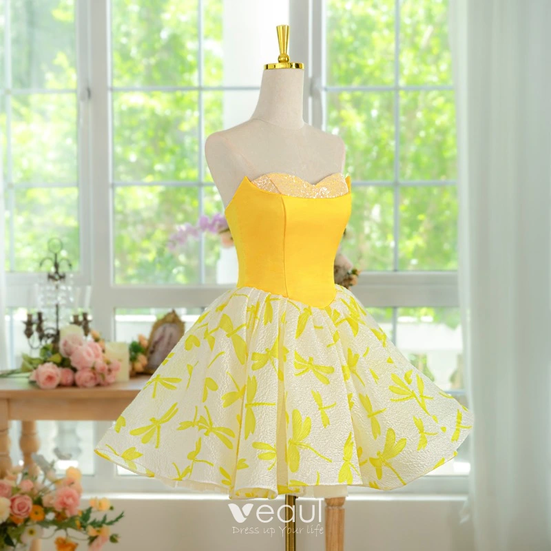 homecoming yellow dresses Yellow Thin Straps Layered A-Line Homecoming Dress main image 1