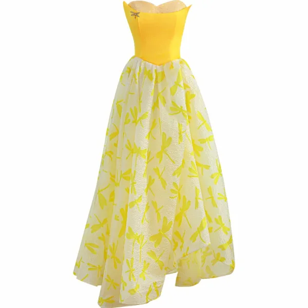 Chic / Beautiful Yellow Prom Dresses 2024 A-Line / Princess Strapless Sleeveless Backless Floor-Length / Long Prom Formal Dresses