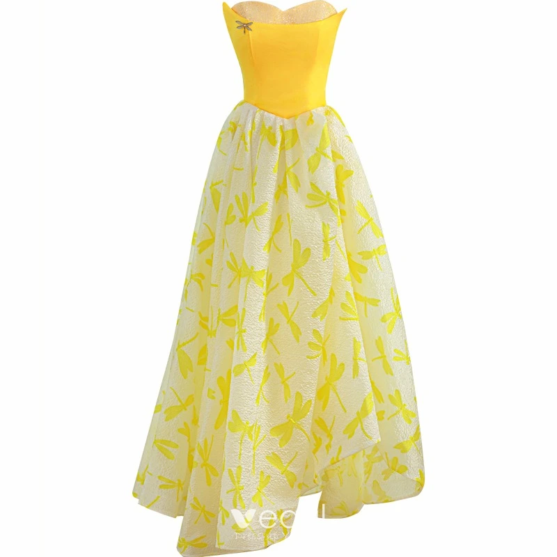 Chic Beautiful Yellow Prom Dresses 2024 A-Line Princess Strapless Sleeveless Backless Chic Beautiful Yellow Prom Dresses 2024 A-Line Princess Strapless Sleeveless Backless