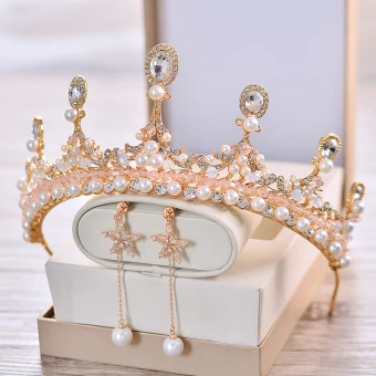 Luxury Gorgeous Gold Metal Bridal Jewelry 2018 Pearl Rhinestone Earrings Tiara Accessories