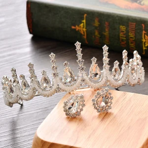 Schöne Silber Metall Brautaccessoires 2018 Kristall Strass Diadem Ohrringe Brautschmuck