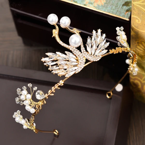 Amazing / Unique Gold Metal Accessories 2018 Pearl Rhinestone Crystal Tiara