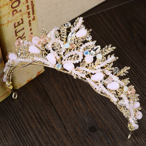 Luxury / Gorgeous Gold Metal Accessories 2018 Rhinestone Crystal Tiara