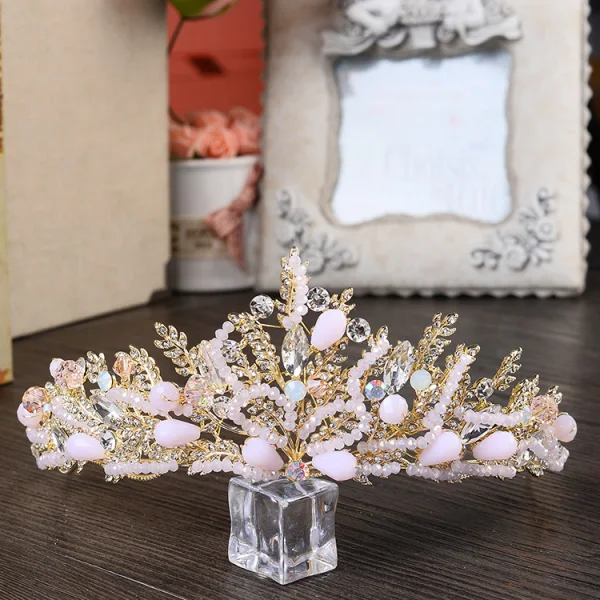 Luxury / Gorgeous Gold Metal Accessories 2018 Rhinestone Crystal Tiara