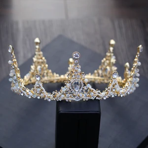 Lyx Guld Metall Tillbehör 2018 Kristall Rhinestone Beading Pärla Tiara Örhängen Brudsmycken