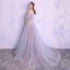 Elegant Summer Silver Evening Dresses  2018 A-Line / Princess Spaghetti Straps Strapless Short Sleeve Appliques Lace Pearl Chapel Train Ruffle Backless Formal Dresses