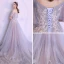 Elegant Summer Silver Evening Dresses  2018 A-Line / Princess Spaghetti Straps Strapless Short Sleeve Appliques Lace Pearl Chapel Train Ruffle Backless Formal Dresses