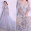 Elegant Summer Silver Evening Dresses  2018 A-Line / Princess Spaghetti Straps Strapless Short Sleeve Appliques Lace Pearl Chapel Train Ruffle Backless Formal Dresses