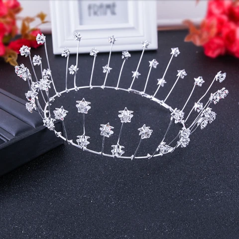 Modest / Simple Silver Accessories 2018 Metal Crystal Star Tiara